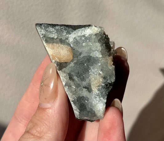 Beautiful Druzy Blue Chalcedony with Peach Stillbites Cluster from India