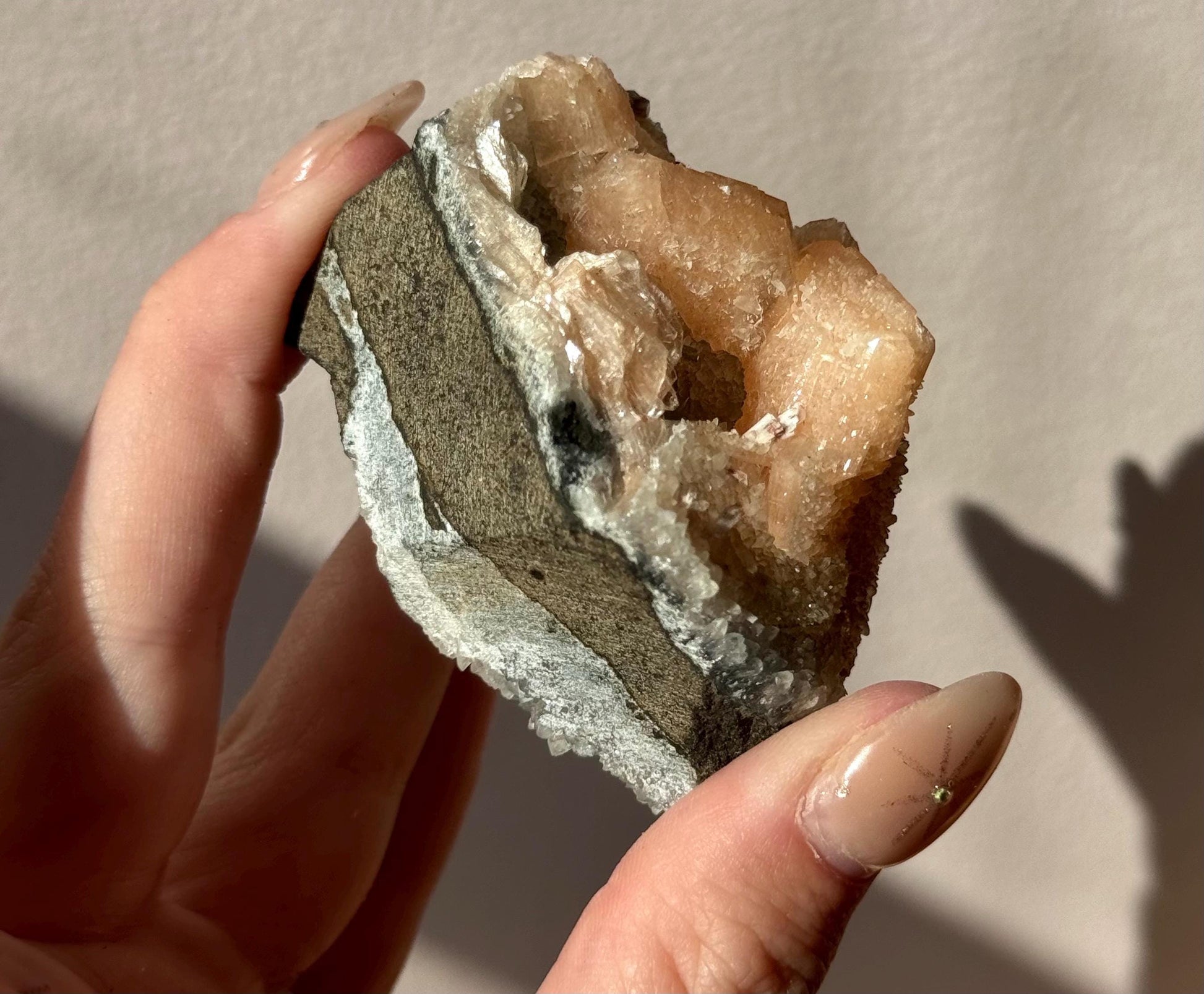 Beautiful Druzy Blue Chalcedony with Peach Stillbites Cluster from India
