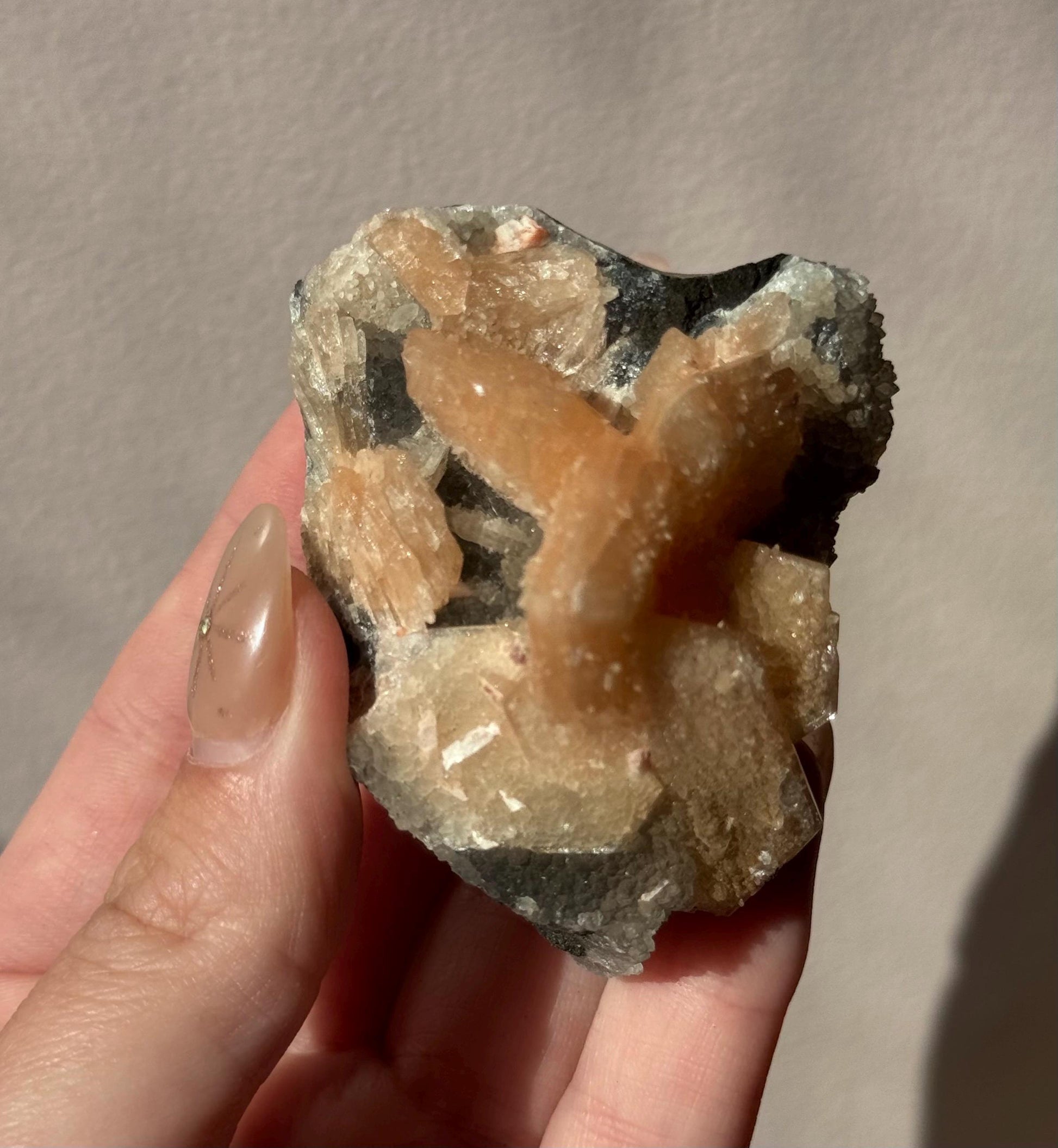 Beautiful Druzy Blue Chalcedony with Peach Stillbites Cluster from India
