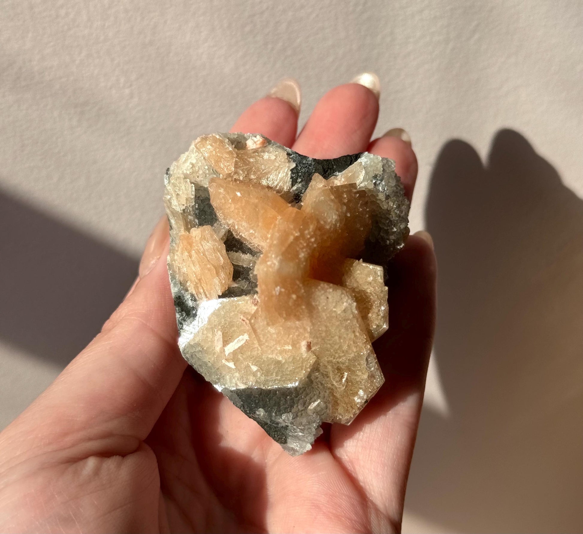 Beautiful Druzy Blue Chalcedony with Peach Stillbites Cluster from India