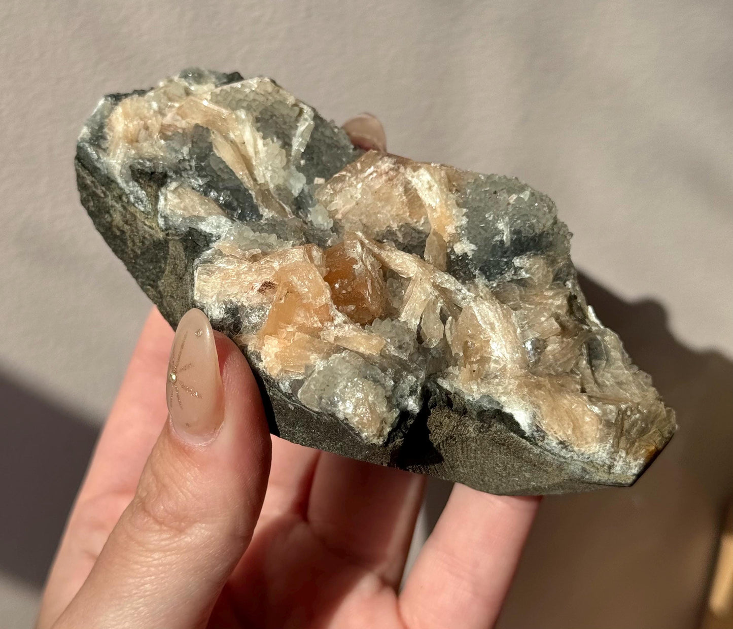 Beautiful Druzy Blue Chalcedony with Peach Stillbites Cluster from India