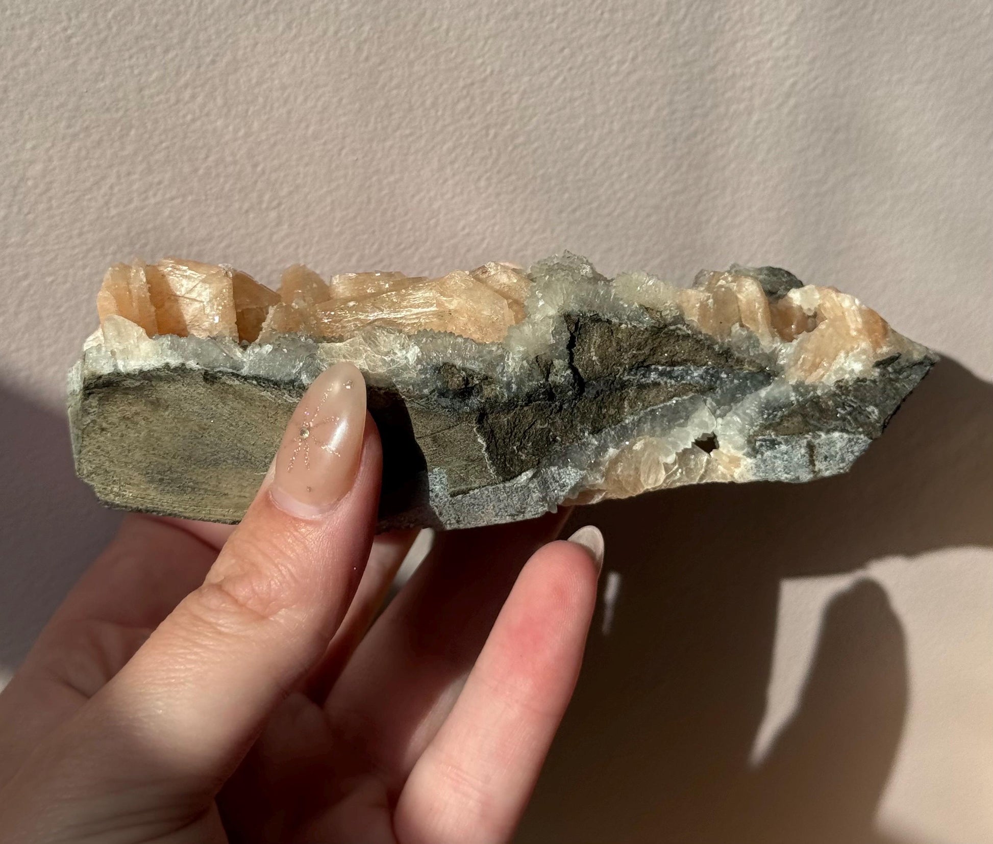 Beautiful Druzy Blue Chalcedony with Peach Stillbites Cluster from India