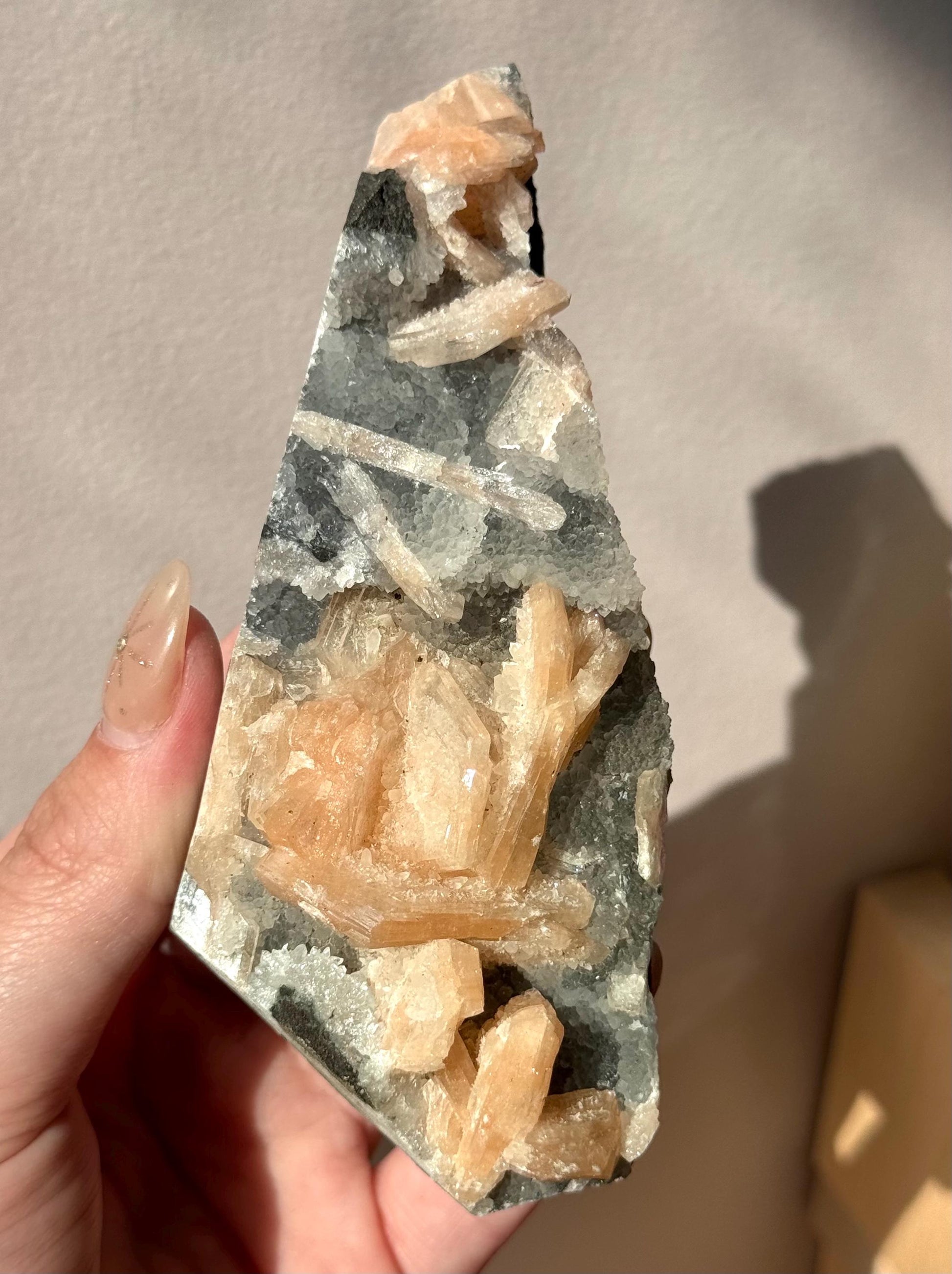 Beautiful Druzy Blue Chalcedony with Peach Stillbites Cluster from India