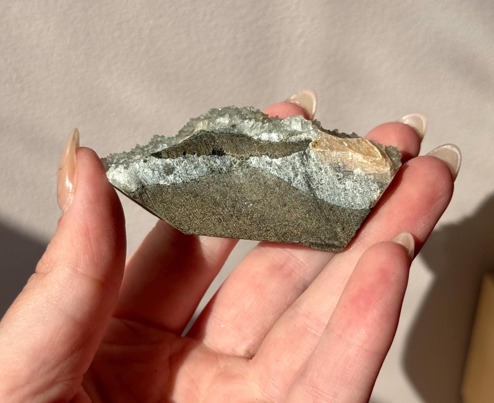 Beautiful Druzy Blue Chalcedony with Peach Stillbites Cluster from India