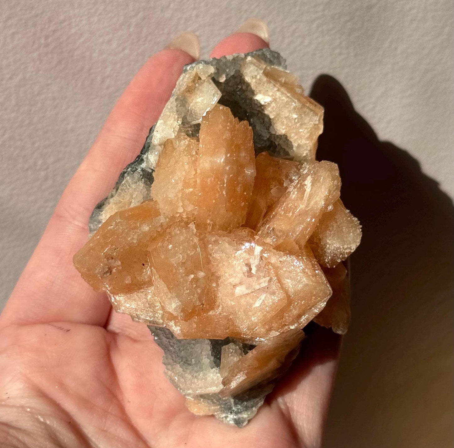 Beautiful Druzy Blue Chalcedony with Peach Stillbites Cluster from India