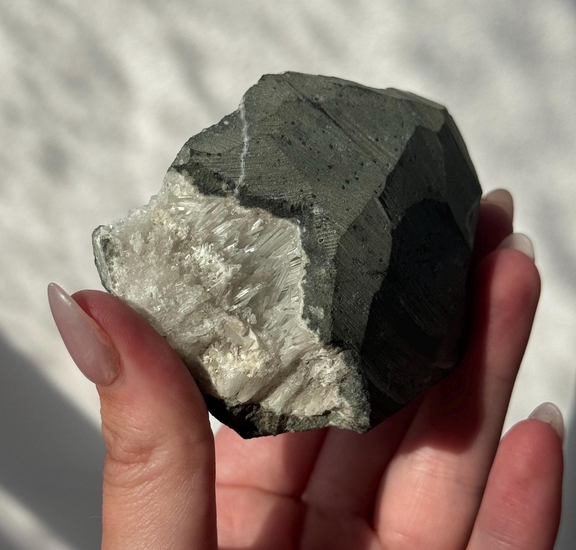 Beautiful Mesolite on Druzy Apophyllite Geode from India | Mesolite Specimen on Apophyllite