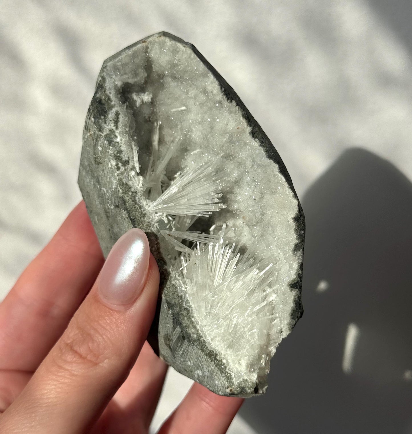 Beautiful Mesolite on Druzy Apophyllite Geode from India | Mesolite Specimen on Apophyllite