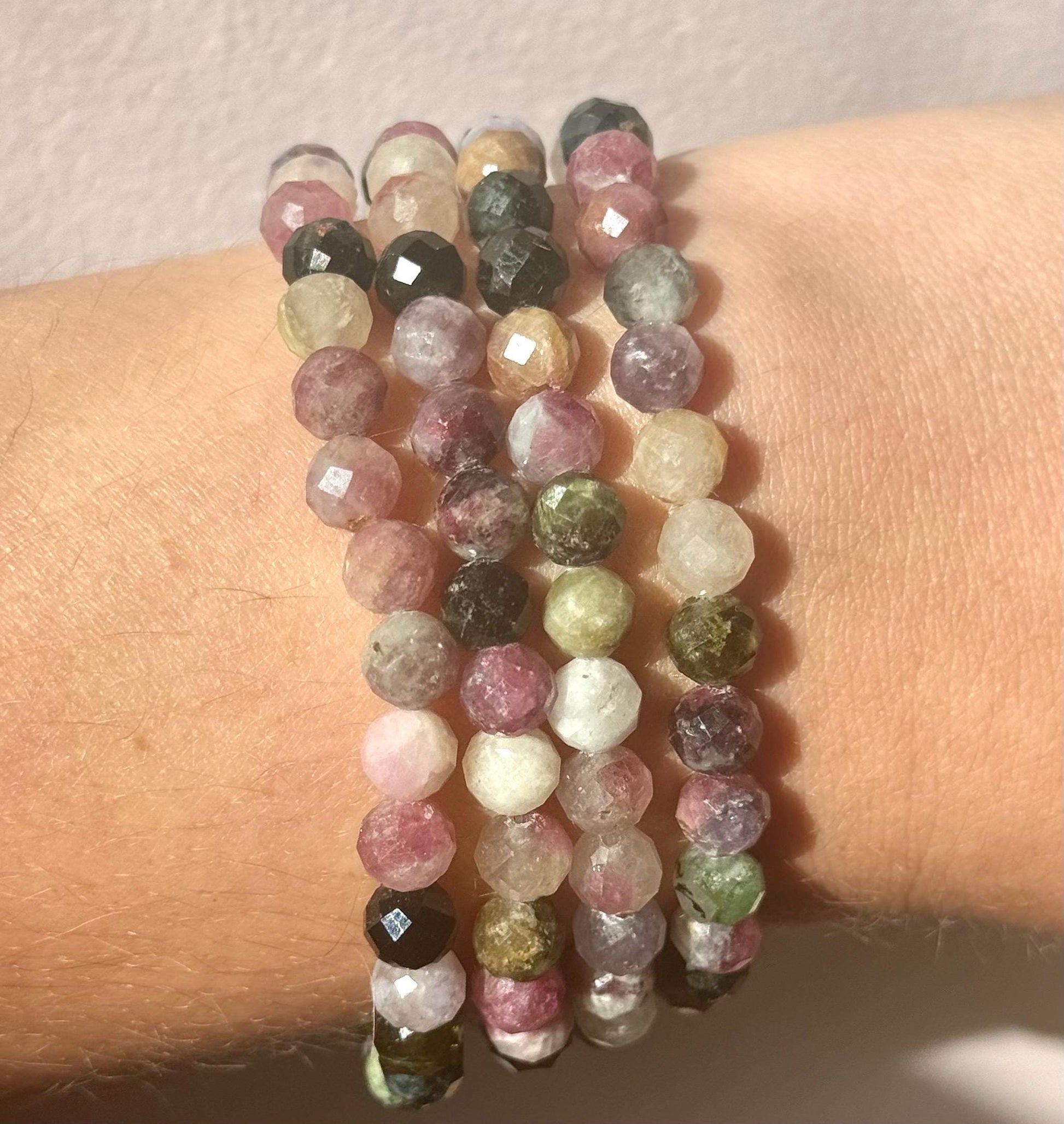 Gorgeous Watermelon Tourmaline Faceted Beaded Bracelet | 6mm Faceted Rainbow Tourmaline Jewelry