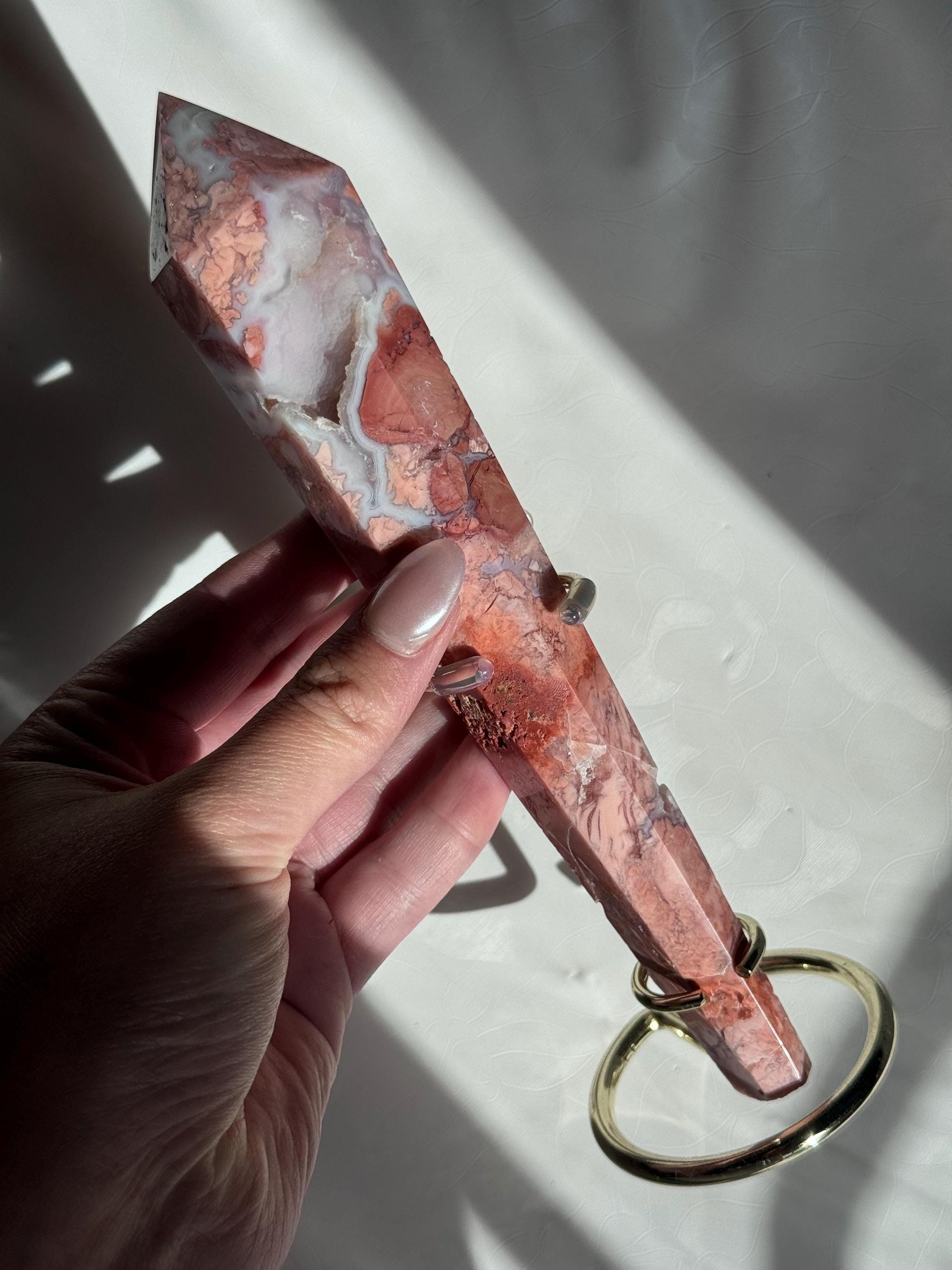 Gorgeous Pink Cotton Candy Agate Wand | Druzy Pink Agate Wand from Mexico