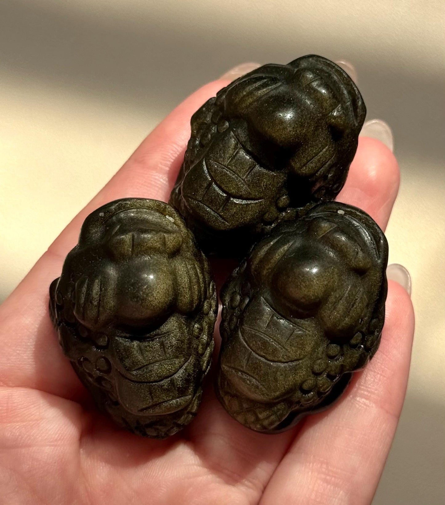 Beautiful Gold Sheen Obsidian Money Toad Carvings | Feng Shui Money Frog Obsidian