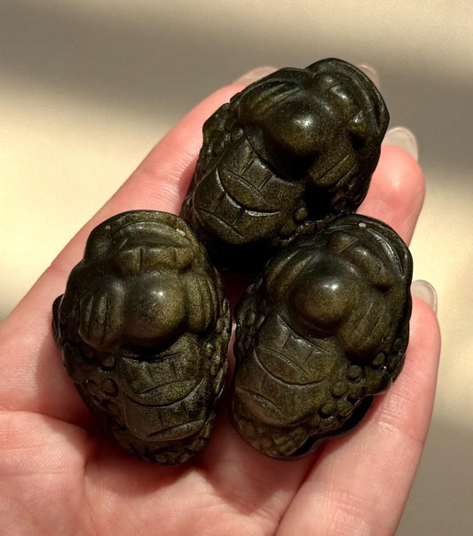 Beautiful Gold Sheen Obsidian Money Toad Carvings | Feng Shui Money Frog Obsidian