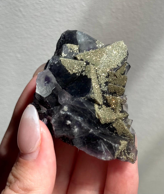 Stunning Pyrite on Fluorite Specimen | Pyrite on Purple Fluorite Crystal