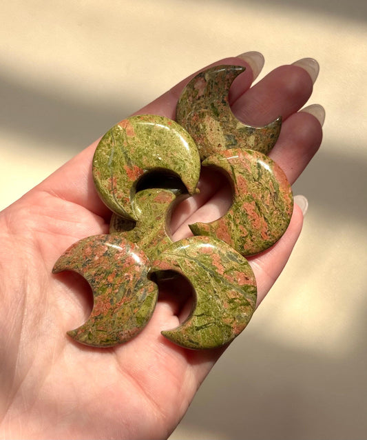 Beautiful Unakite Crescent Moon Carving | One (1) Unakite Mini Moon