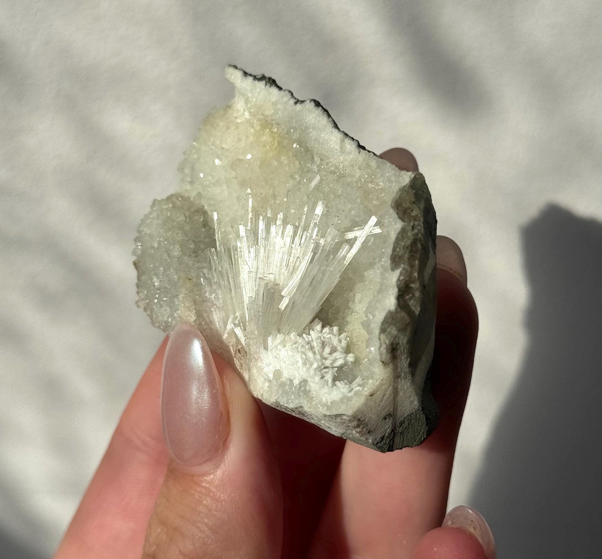Beautiful Mesolite on Druzy Apophyllite Geode from India | Small Mesolite Specimen on Apophyllite