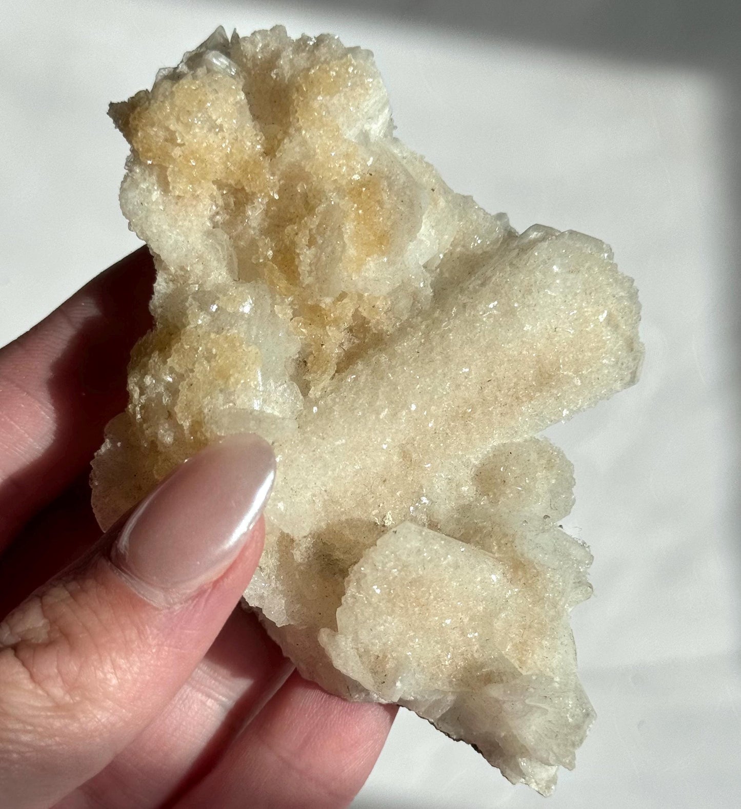 Beautiful White Stilbite with Druzy Apophyllite & Honey Calcite Specimen from India
