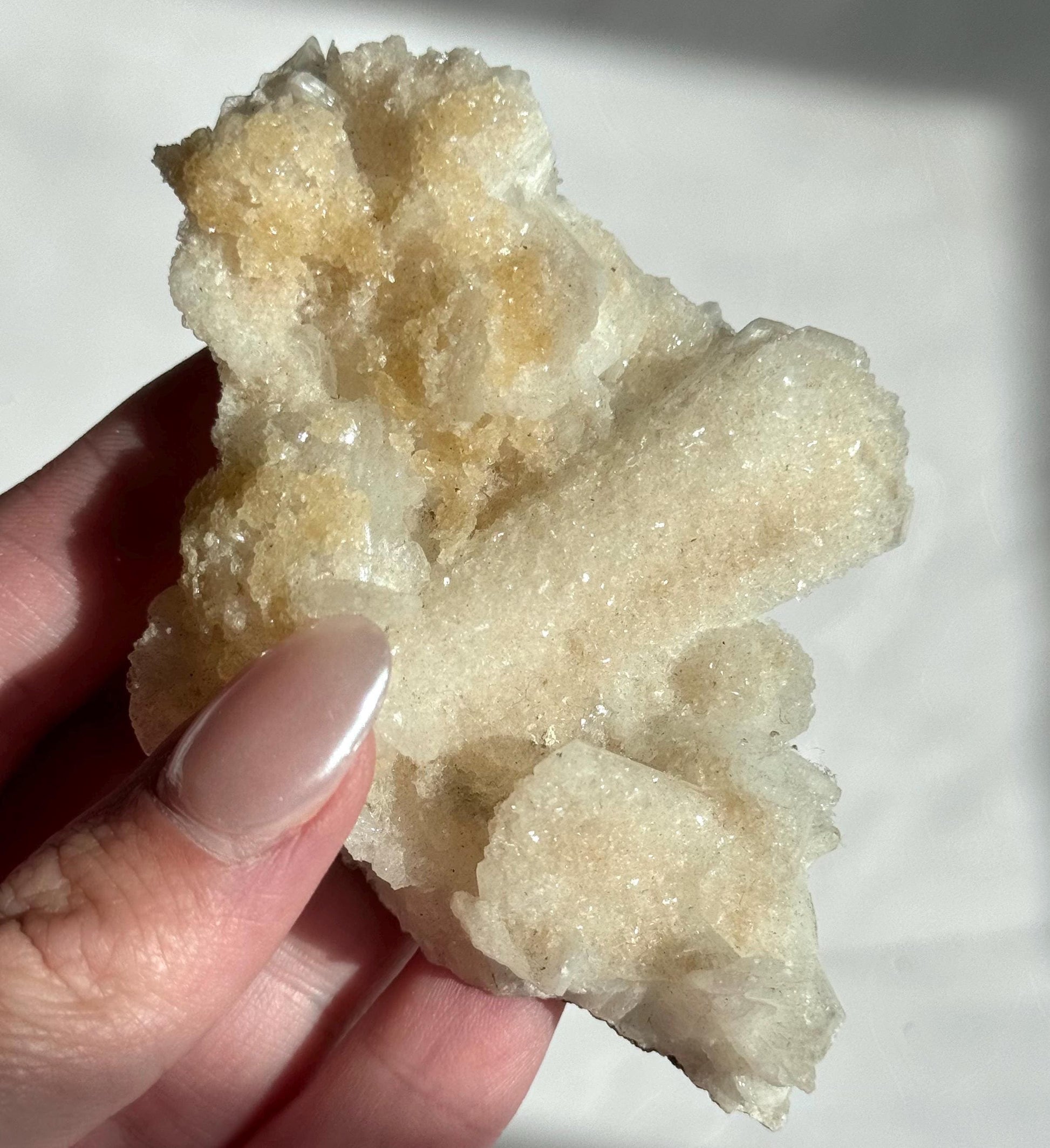 Beautiful White Stilbite with Druzy Apophyllite & Honey Calcite Specimen from India