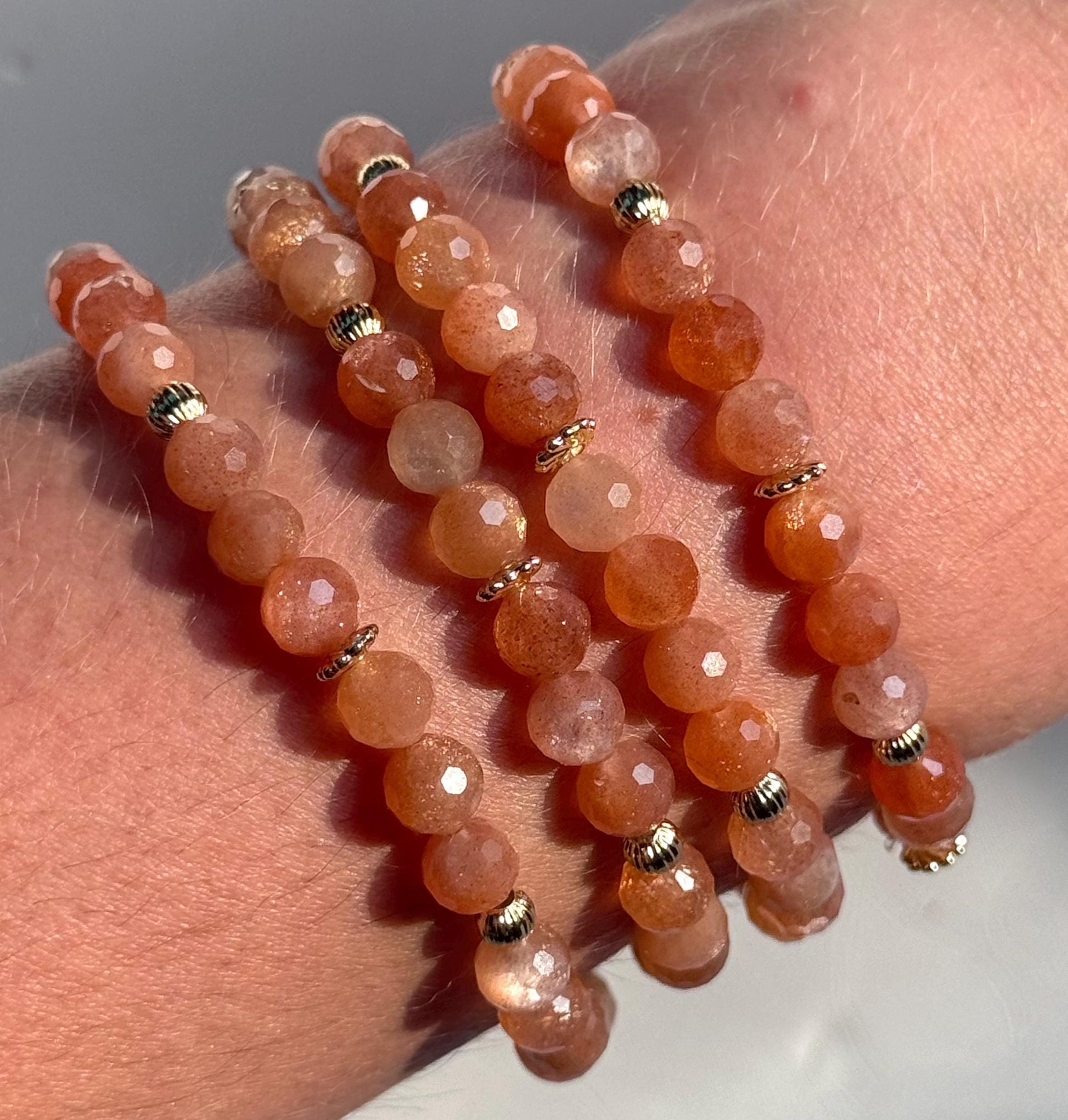 Gorgeous Sunstone Bracelets | 6mm Faceted Sunstone Bracelet with 18kt Gold Plated Accent Beads Gemstone Bracelet