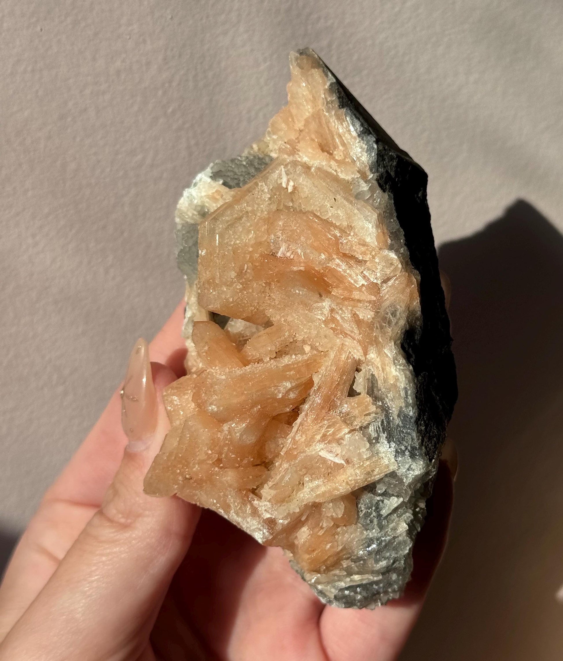 Beautiful Druzy Blue Chalcedony with Peach Stillbites Cluster from India
