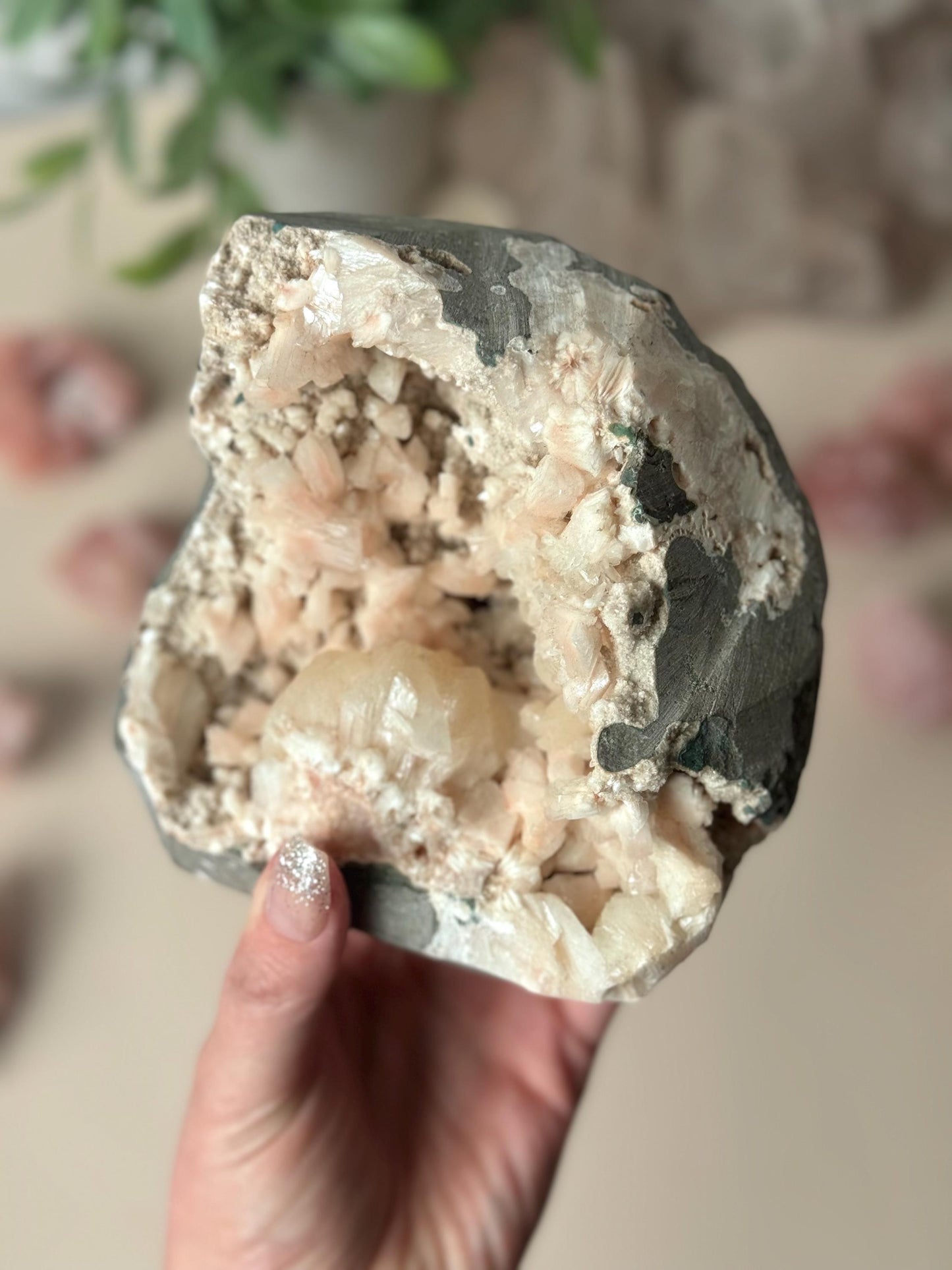 Stunning Pink Heulandite with Peach Stilbite Geode | Pink Apophyllite with Stilbite Specimen