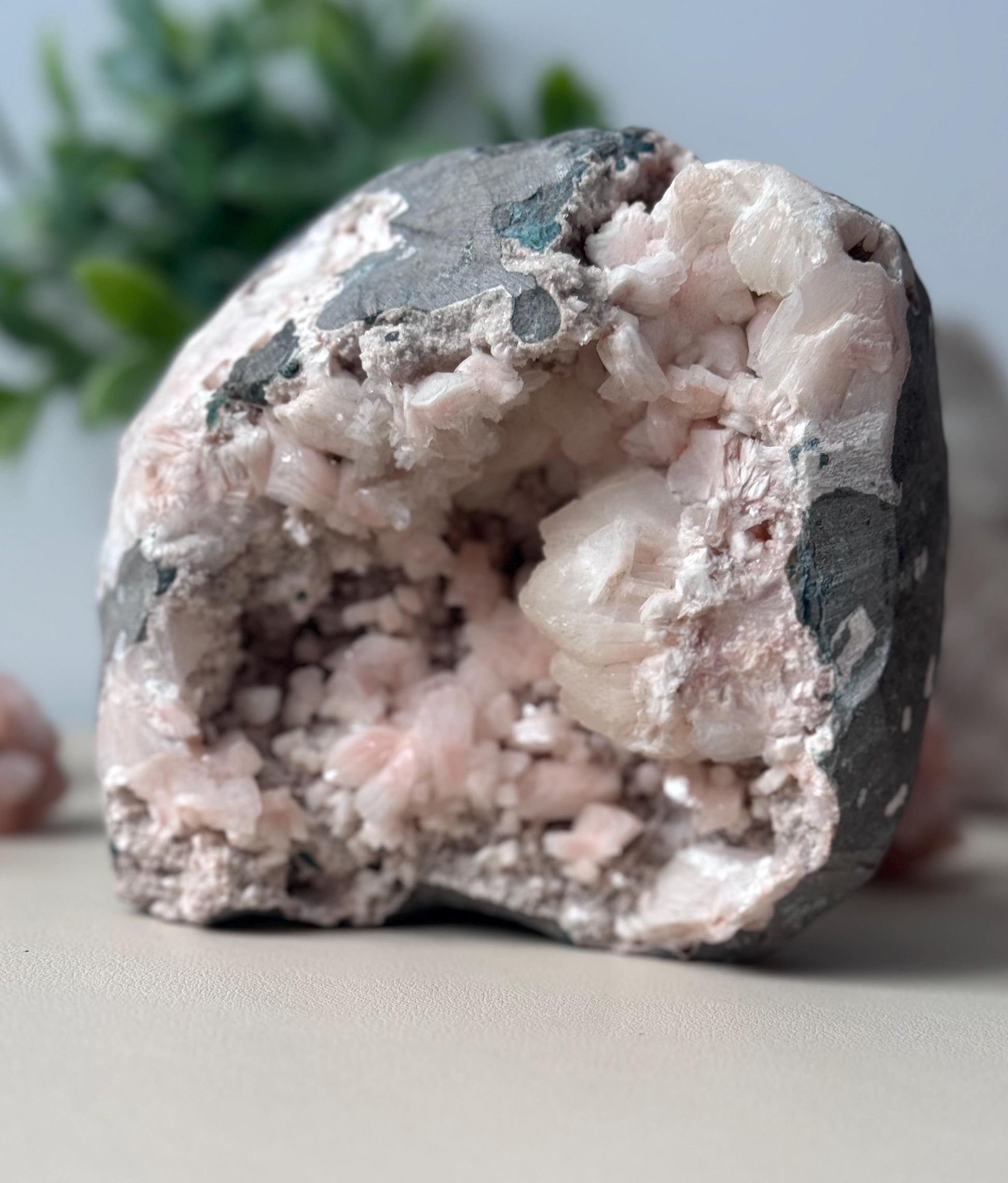 Stunning Pink Heulandite with Peach Stilbite Geode | Pink Apophyllite with Stilbite Specimen
