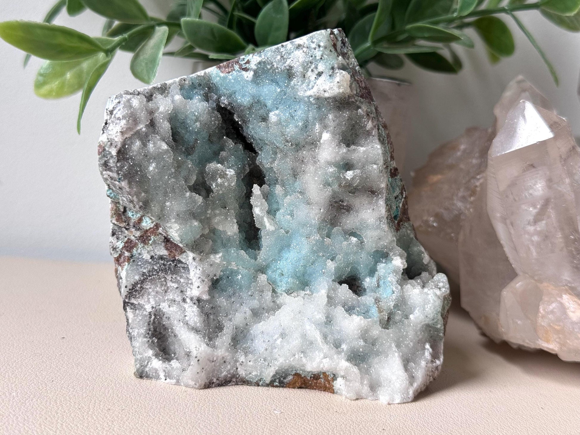Beautiful Chrysocolla on Druzy Quartz Specimen from Dominican Republic of Congo | Drusy Chrysocolla Quartz