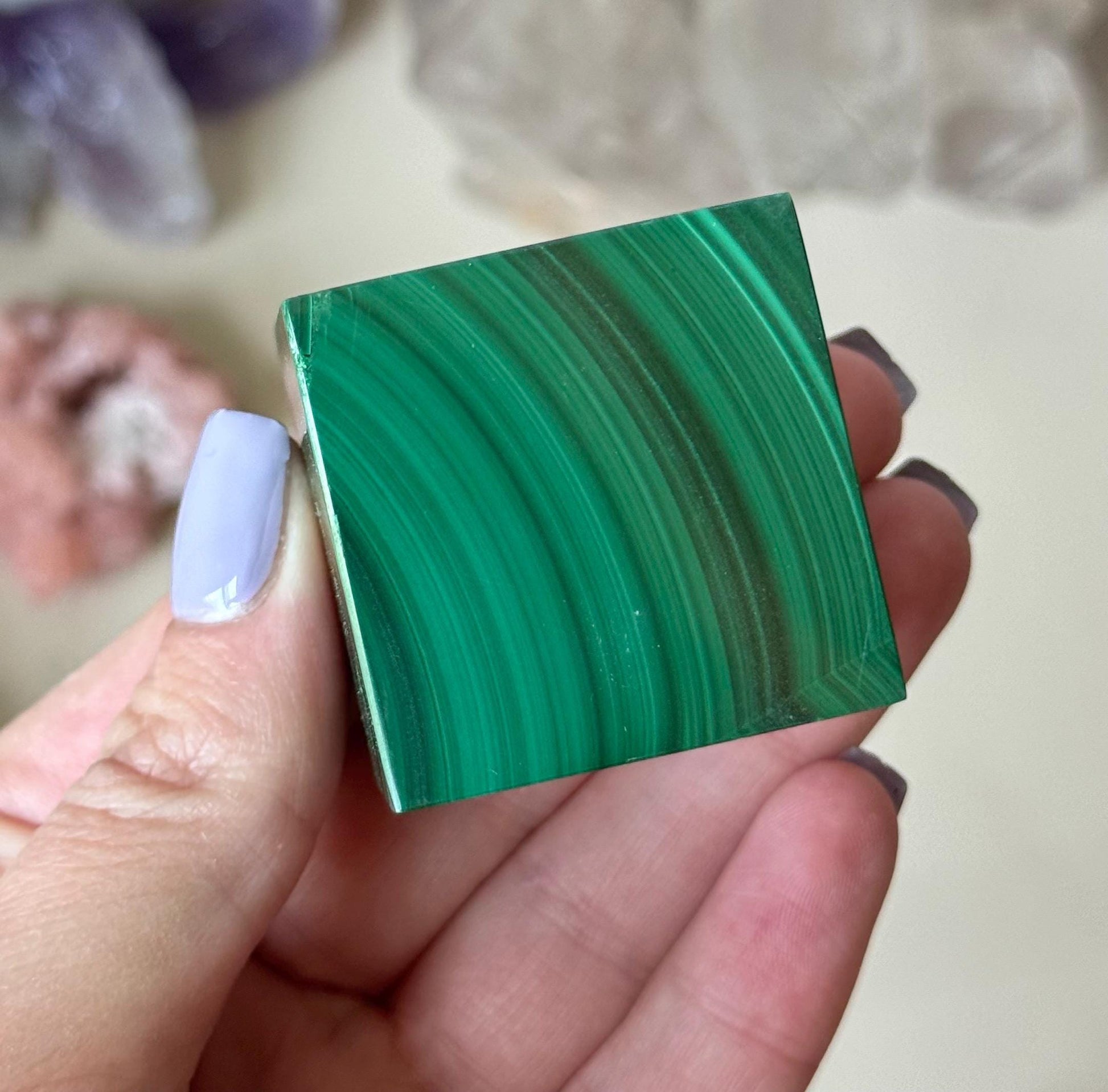 Beautiful Malachite Cube | Banded Malachite Tilted Cube Polished