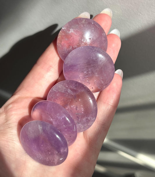 High Quality Amethyst Rounds | Amethyst Medallion Carvings Pocket Stone