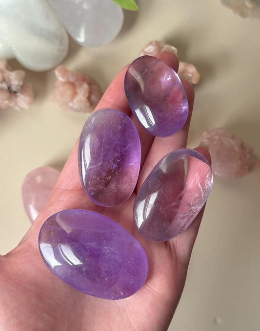 High Quality Amethyst Palm Stones from Brazil | Phantom Amethyst Pillow Carvings