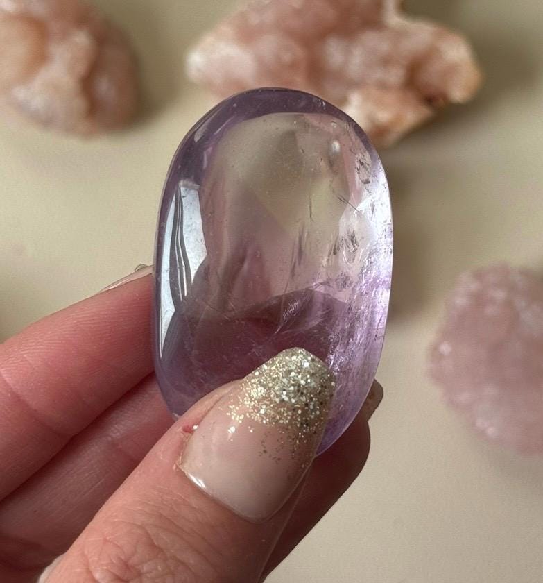 High Quality Amethyst Palm Stones from Brazil | Phantom Amethyst Pillow Carvings