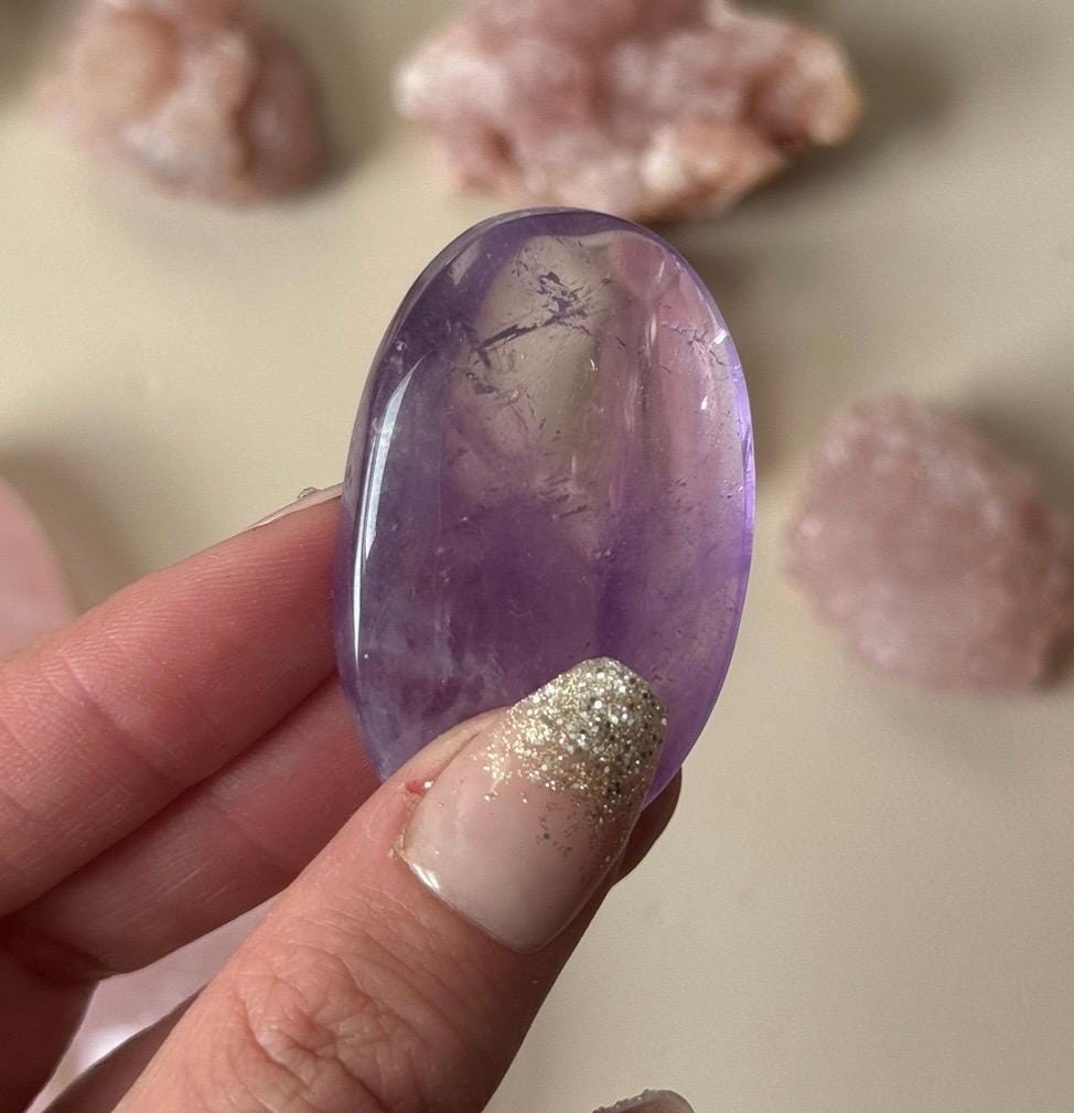 High Quality Amethyst Palm Stones from Brazil | Phantom Amethyst Pillow Carvings