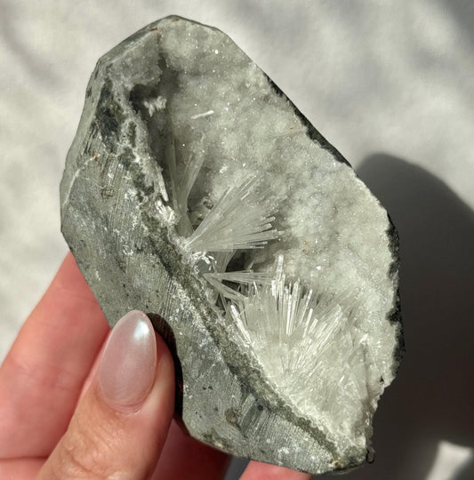 Beautiful Mesolite on Druzy Apophyllite Geode from India | Mesolite Specimen on Apophyllite