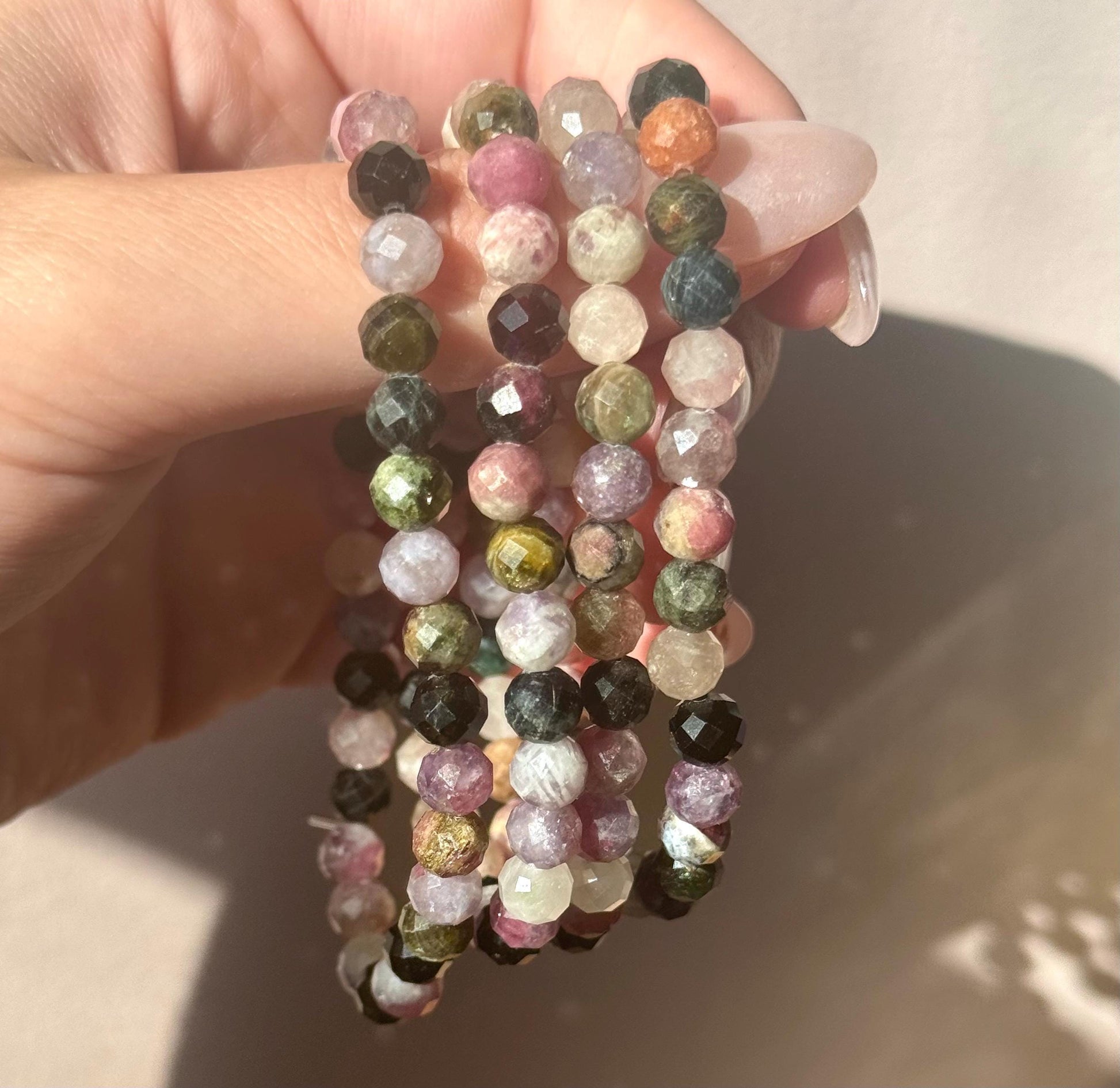 Gorgeous Watermelon Tourmaline Faceted Beaded Bracelet | 6mm Faceted Rainbow Tourmaline Jewelry