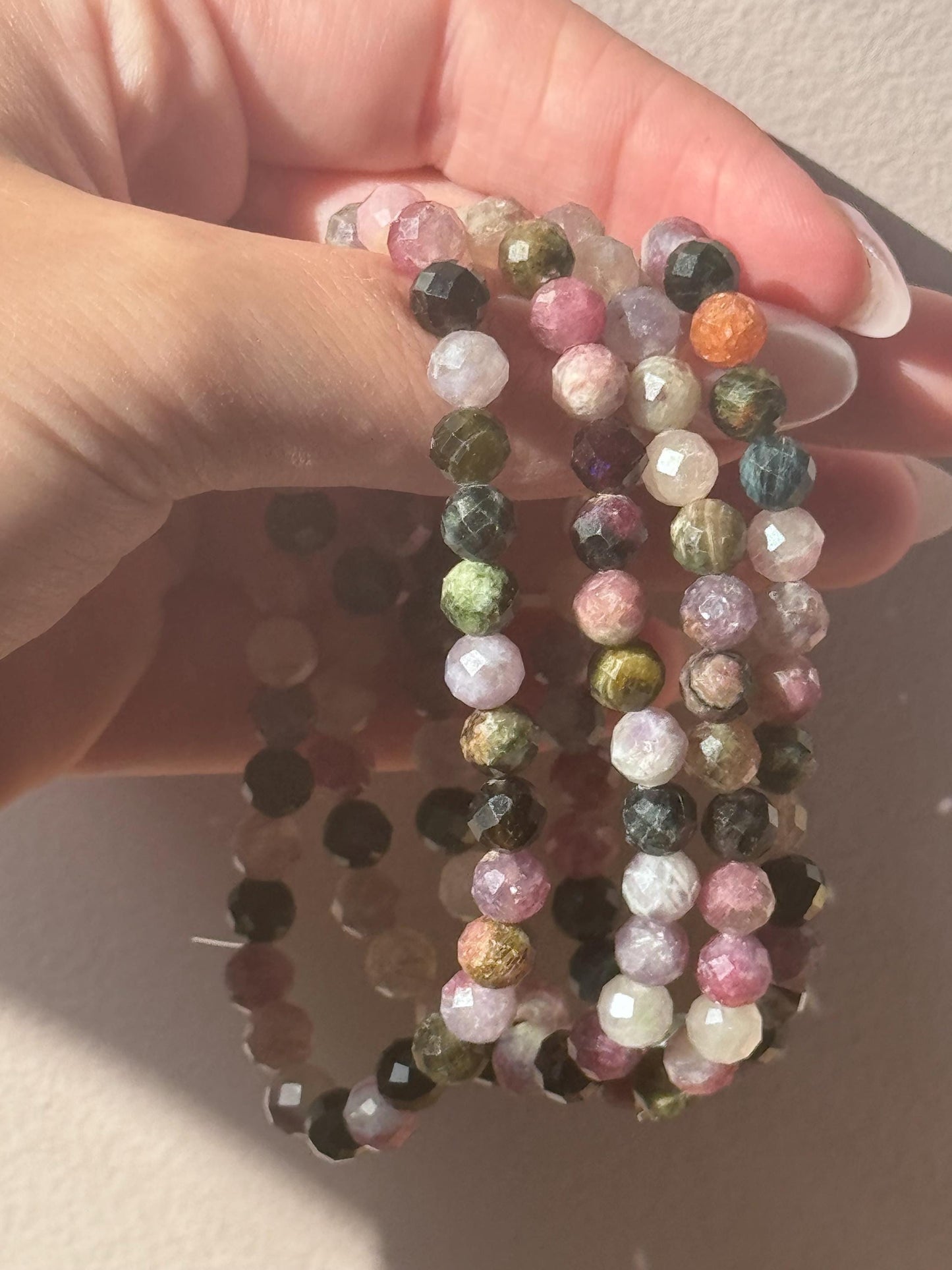 Gorgeous Watermelon Tourmaline Faceted Beaded Bracelet | 6mm Faceted Rainbow Tourmaline Jewelry