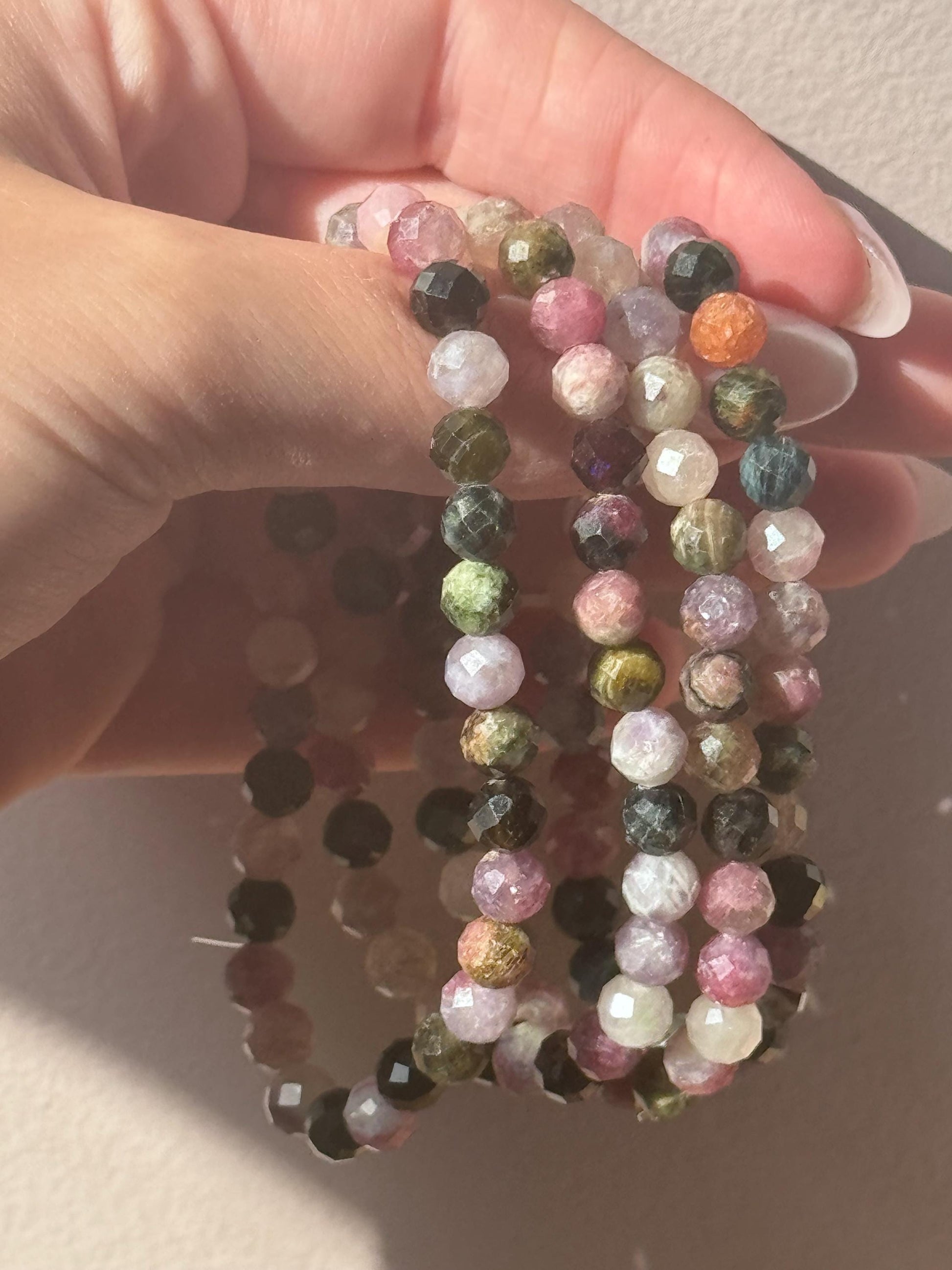 Gorgeous Watermelon Tourmaline Faceted Beaded Bracelet | 6mm Faceted Rainbow Tourmaline Jewelry