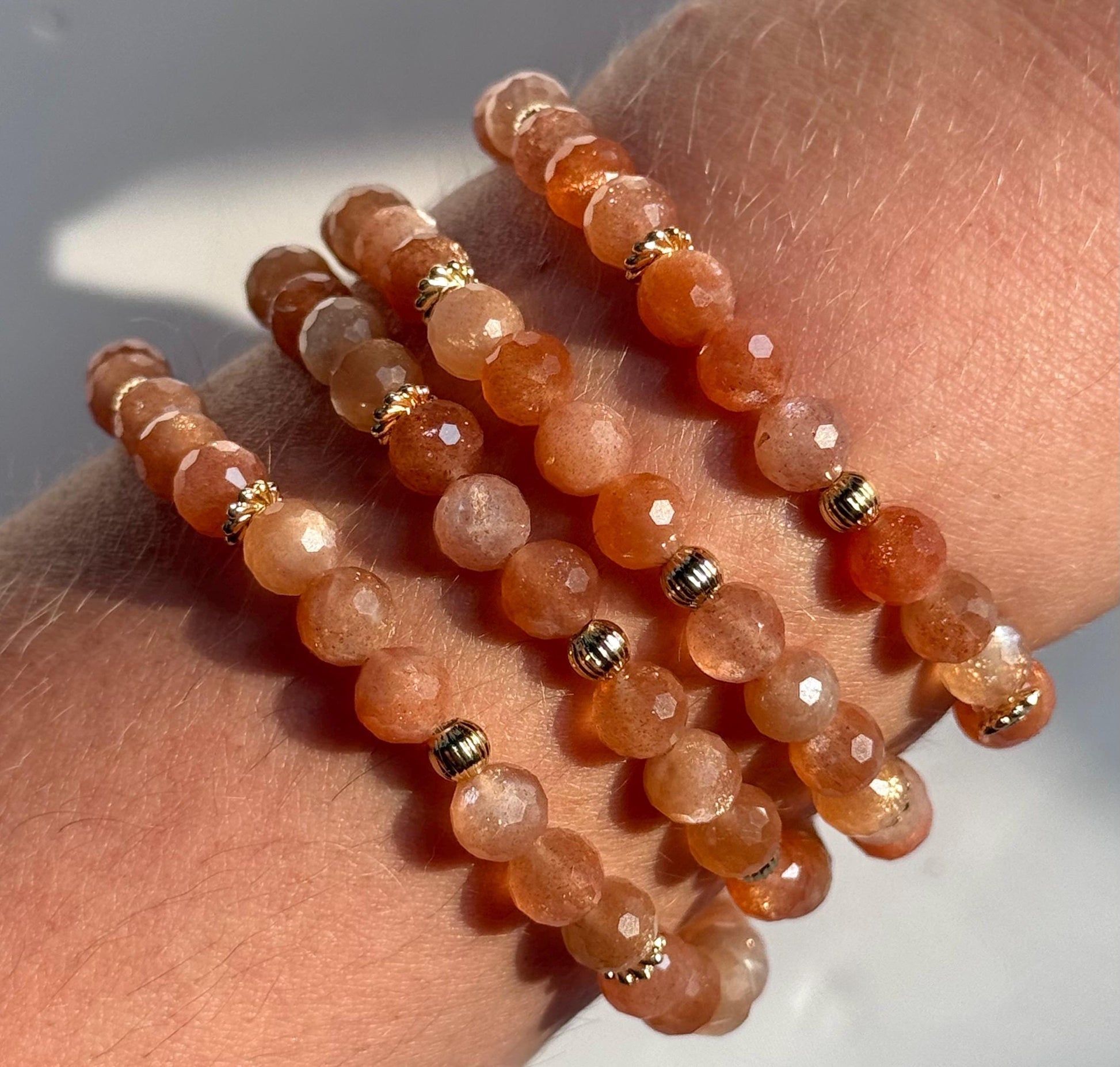 Gorgeous Sunstone Bracelets | 6mm Faceted Sunstone Bracelet with 18kt Gold Plated Accent Beads Gemstone Bracelet