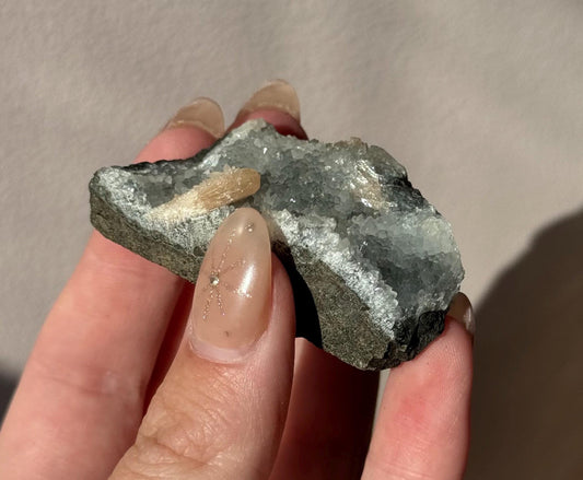 Beautiful Druzy Blue Chalcedony with Peach Stillbites Cluster from India