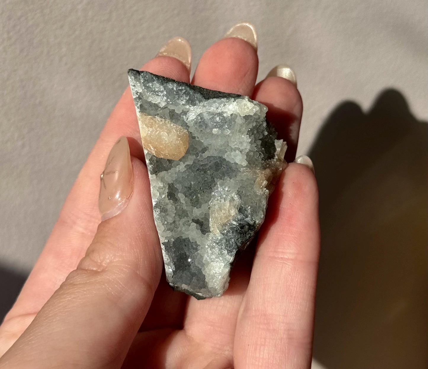 Beautiful Druzy Blue Chalcedony with Peach Stillbites Cluster from India