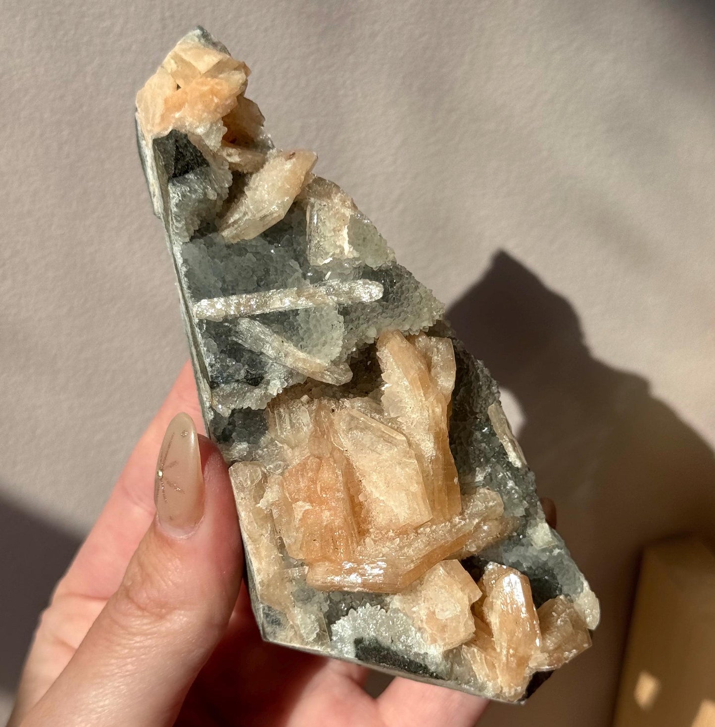 Beautiful Druzy Blue Chalcedony with Peach Stillbites Cluster from India