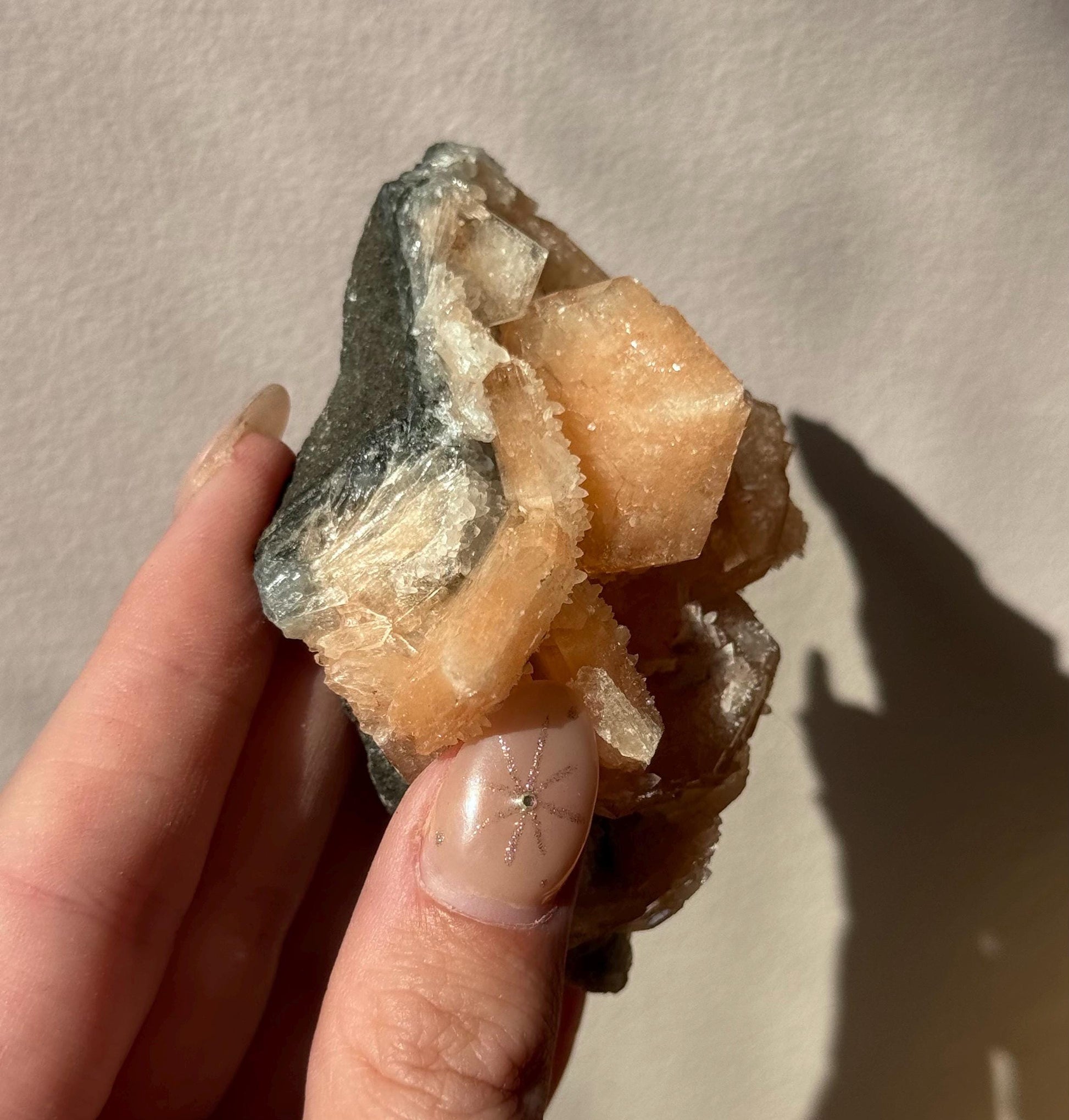 Beautiful Druzy Blue Chalcedony with Peach Stillbites Cluster from India