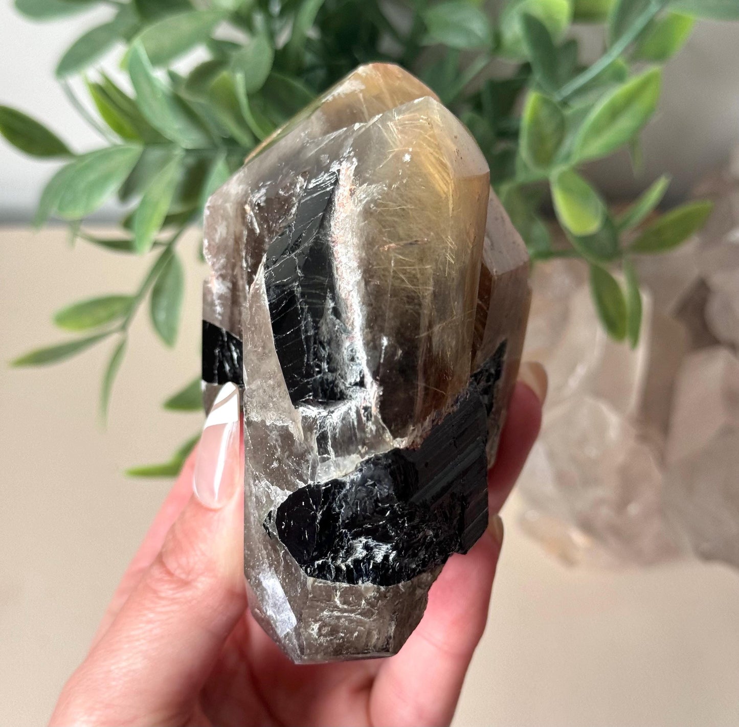 Stunning Rutilated Quartz with Black Tourmaline | Golden Rutile in Quartz Double Pointed with Tourmaline from Madagascar