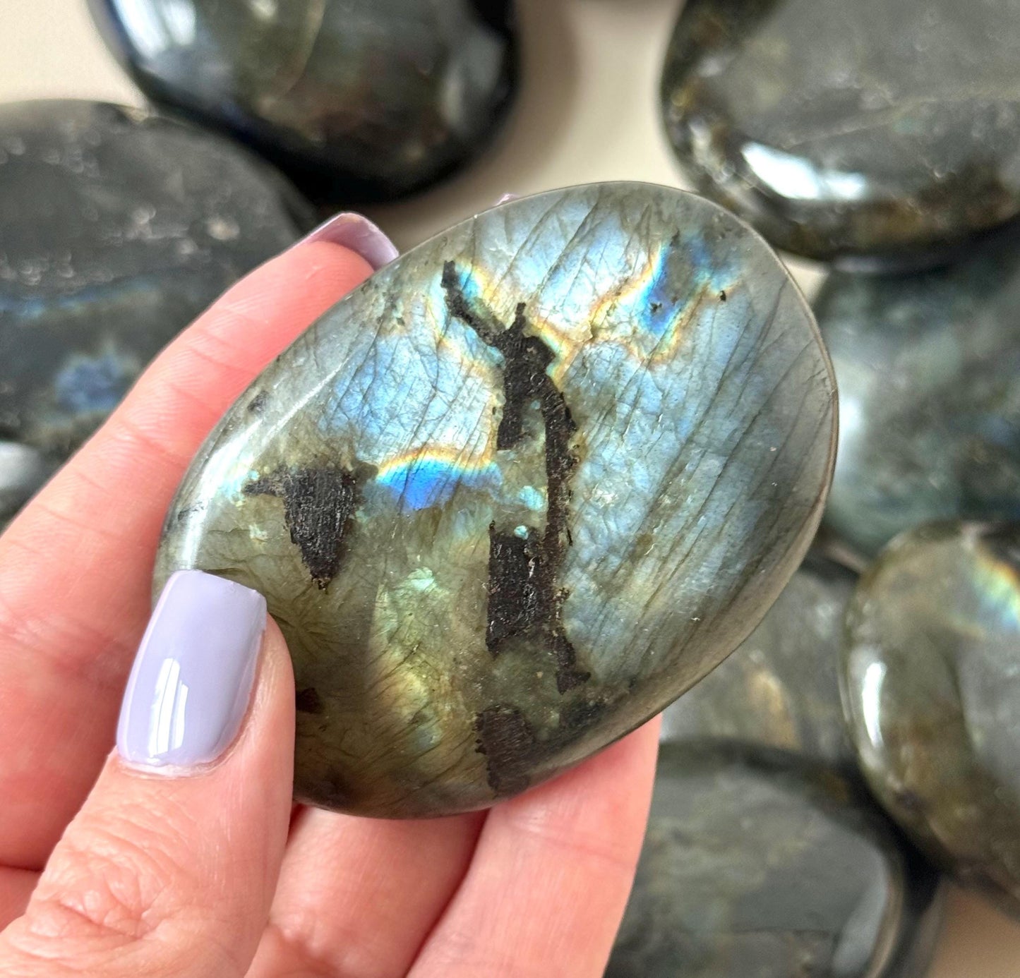 Beautiful Labradorite Palm Stones from Madagascar | Labradorite Soaps Intuitive Pick