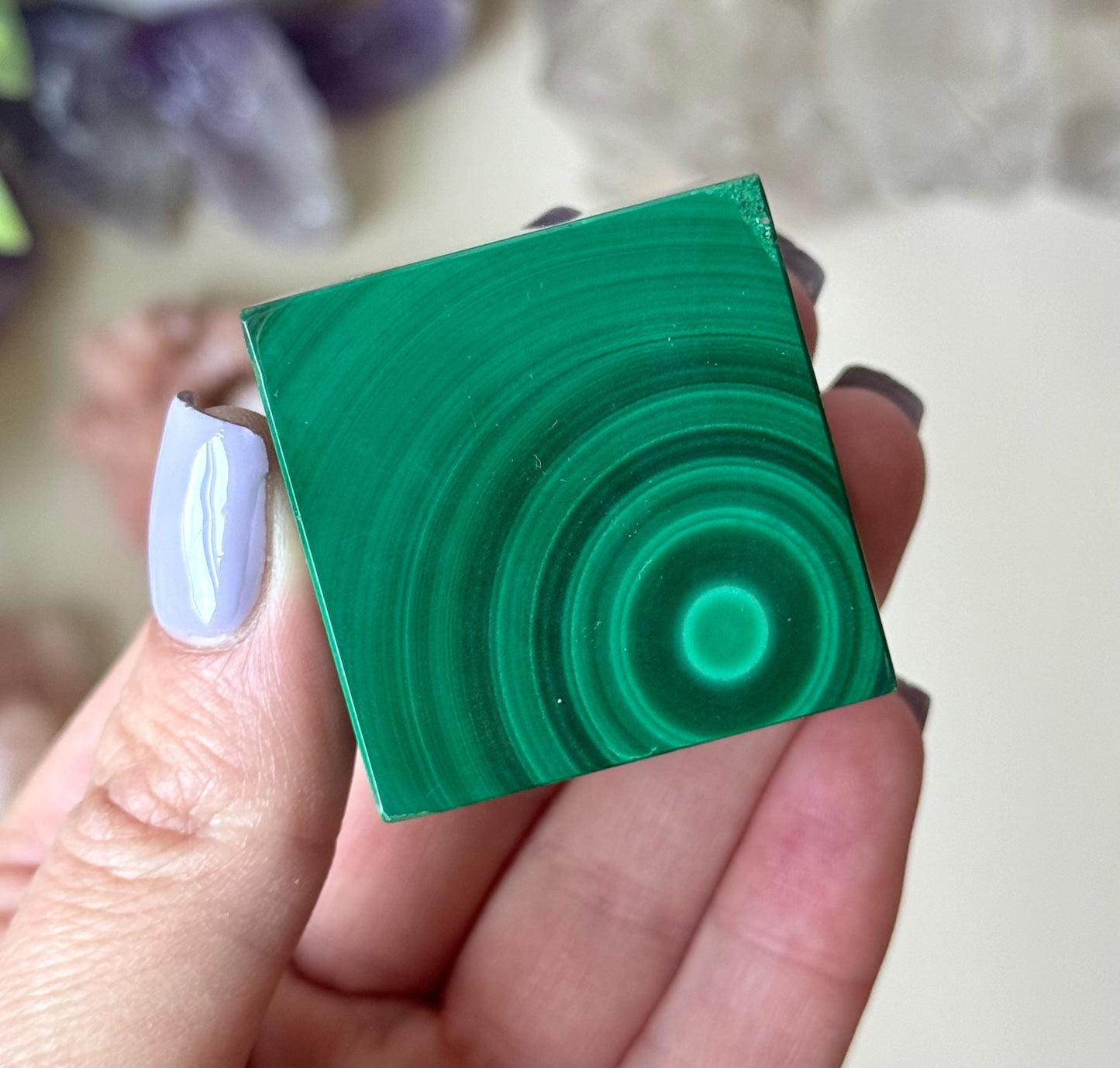 Beautiful Malachite Cube | Banded Malachite Tilted Cube Polished