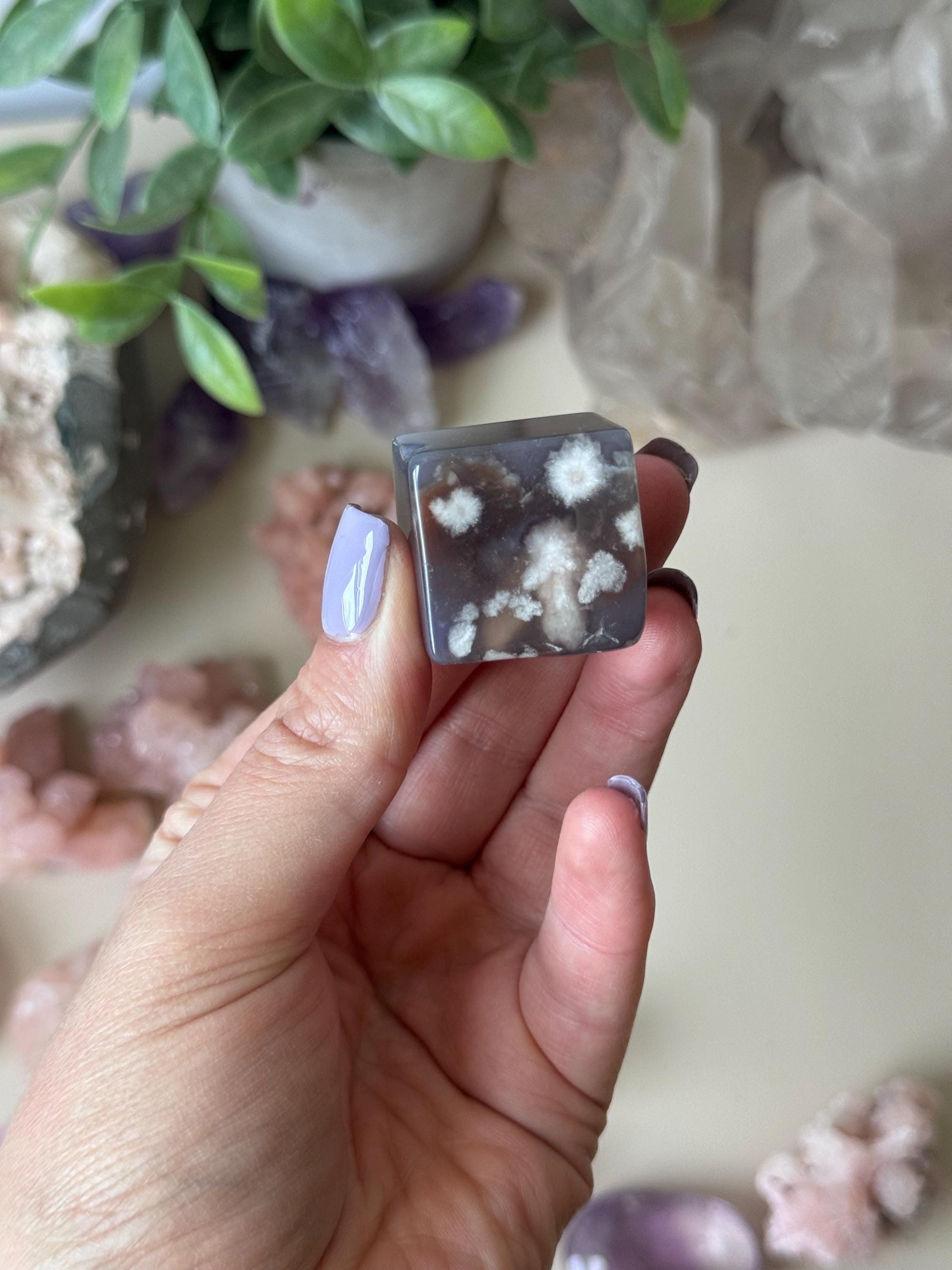 Beautiful Flower Agate Cube | Blue Flower Agate Block