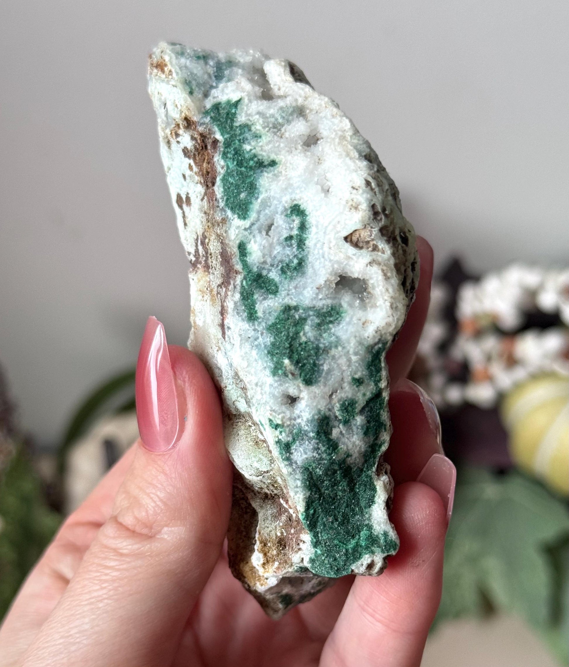 Gorgeous Malachite with Druzy Chalcedony & Quartz from Congo | Malachite Chalcedony Quartz