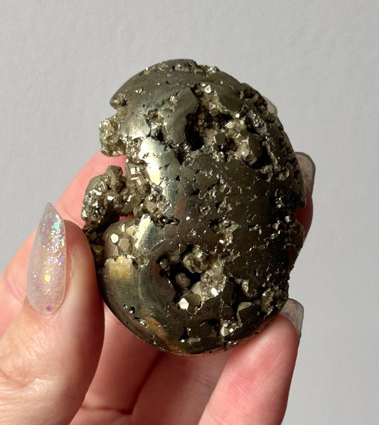 Beautiful Druzy Pyrite Palm Stone from Peru | Pyrite Worry Stone Pocket Stone