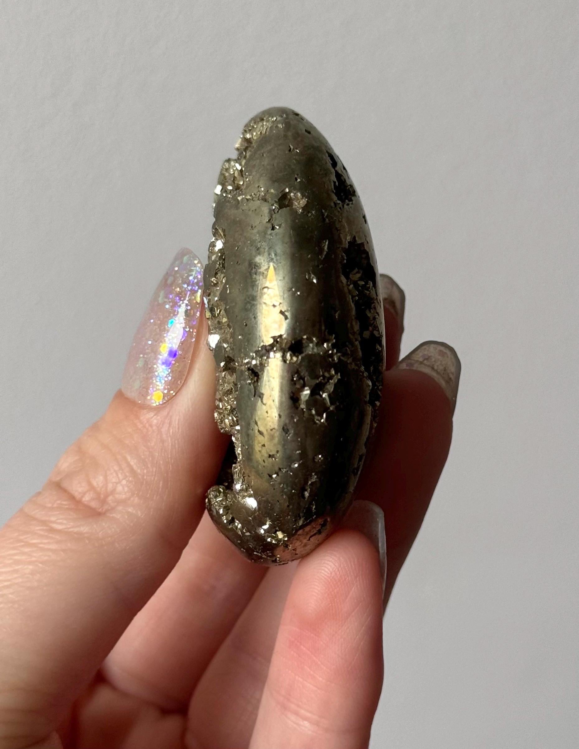 Beautiful Druzy Pyrite Palm Stone from Peru | Pyrite Worry Stone Pocket Stone