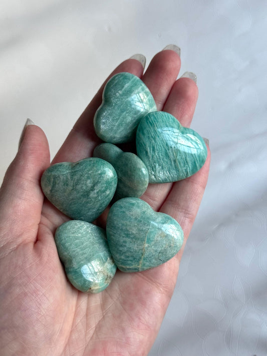Gorgeous Amazonite Puffy Heart Carvings | Amazonite Hearts Intuitively Chosen