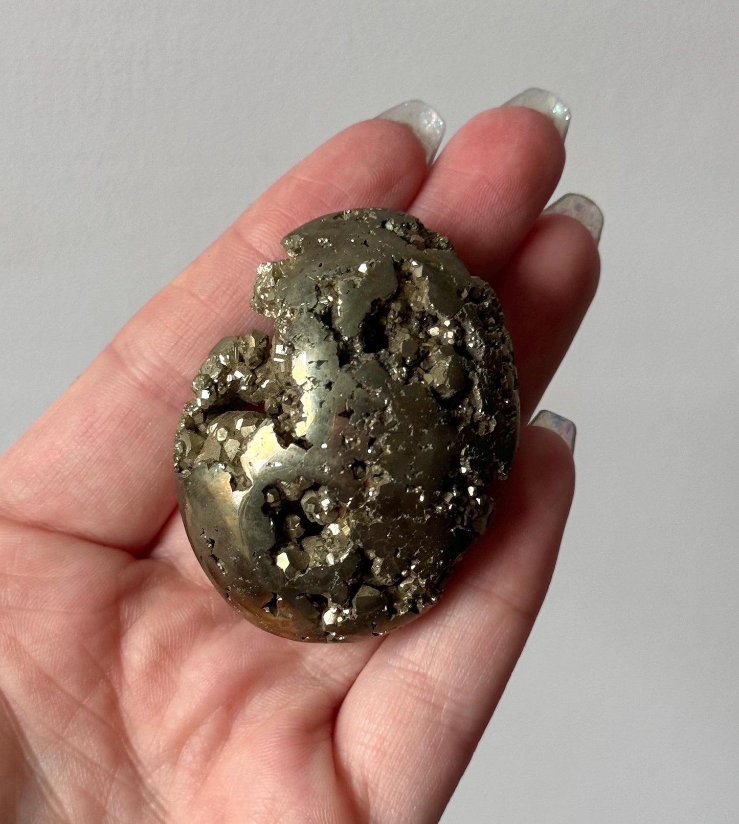 Beautiful Druzy Pyrite Palm Stone from Peru | Pyrite Worry Stone Pocket Stone
