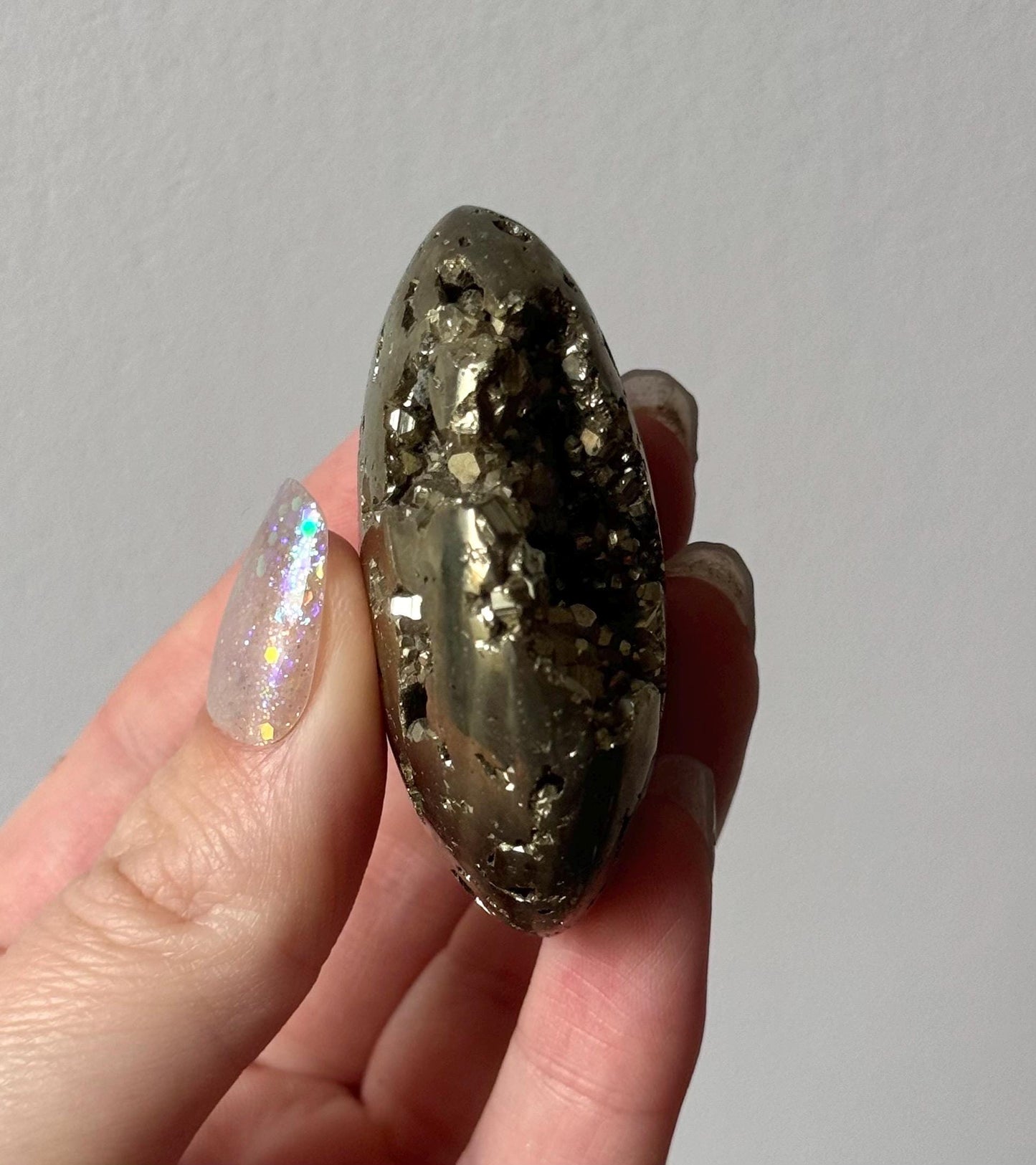 Beautiful Druzy Pyrite Palm Stone from Peru | Pyrite Worry Stone Pocket Stone