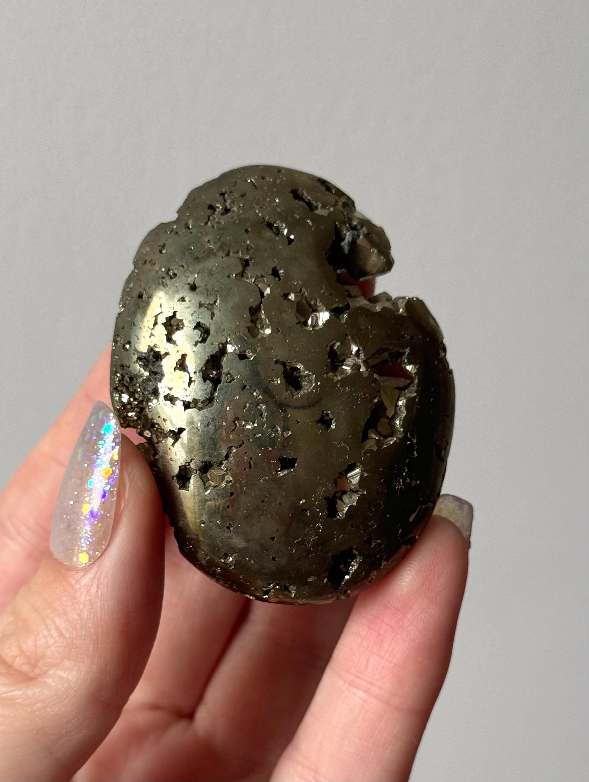 Beautiful Druzy Pyrite Palm Stone from Peru | Pyrite Worry Stone Pocket Stone